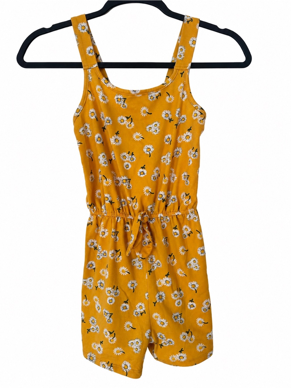 Lily Bleu Mustard Yellow White Daisy Floral Romper Pull On Elastic Waist Tie 10